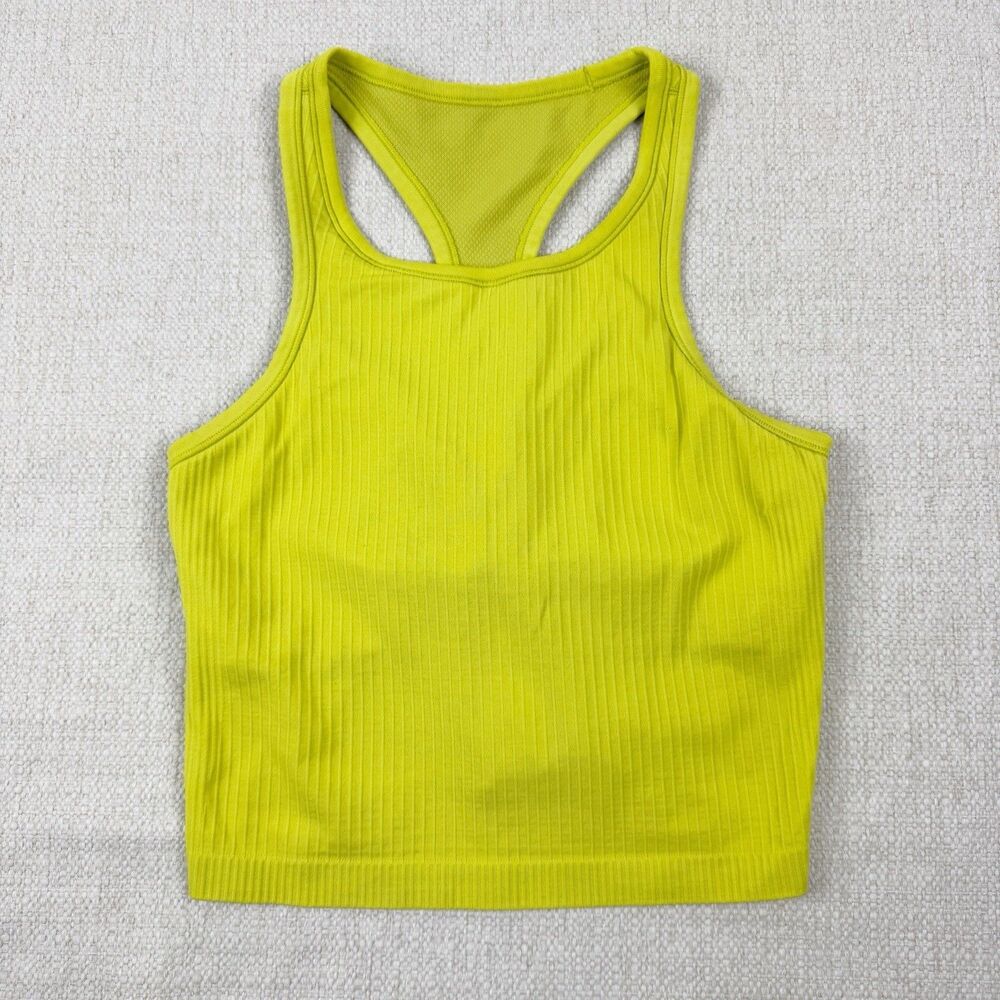 Lululemon Ebb To Street Cropped Tank Lime Green Ribbed Racerback Top